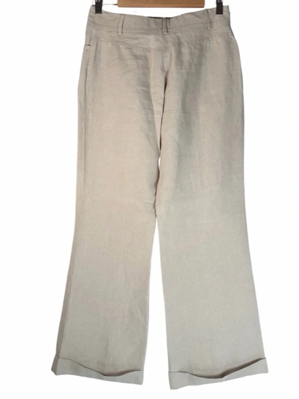 J. Crew 100% Linen Beige Cuff Wide Leg High Rise Trouser Pants Women’s Size 6